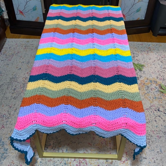 Handmade Crochet Ripple Stripe Lap Blanket Size 54"x43" Vintage Look Blanket - Picture 4 of 17